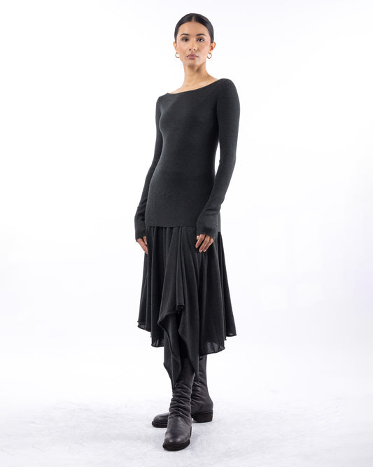 #1001 Long sleeve bateau top dark forest 120's superfine merino