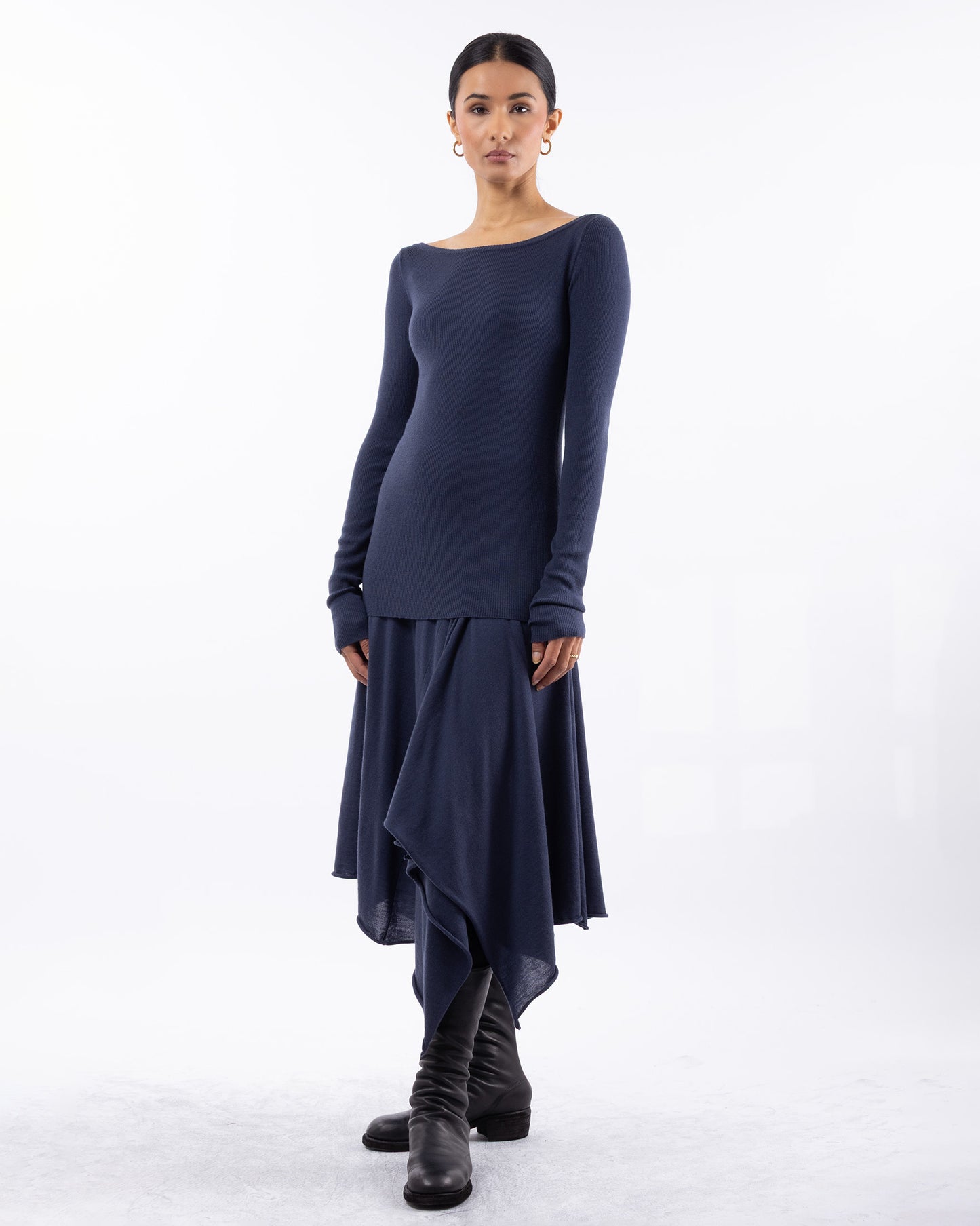#1001 Long sleeve bateau top space 120's superfine merino