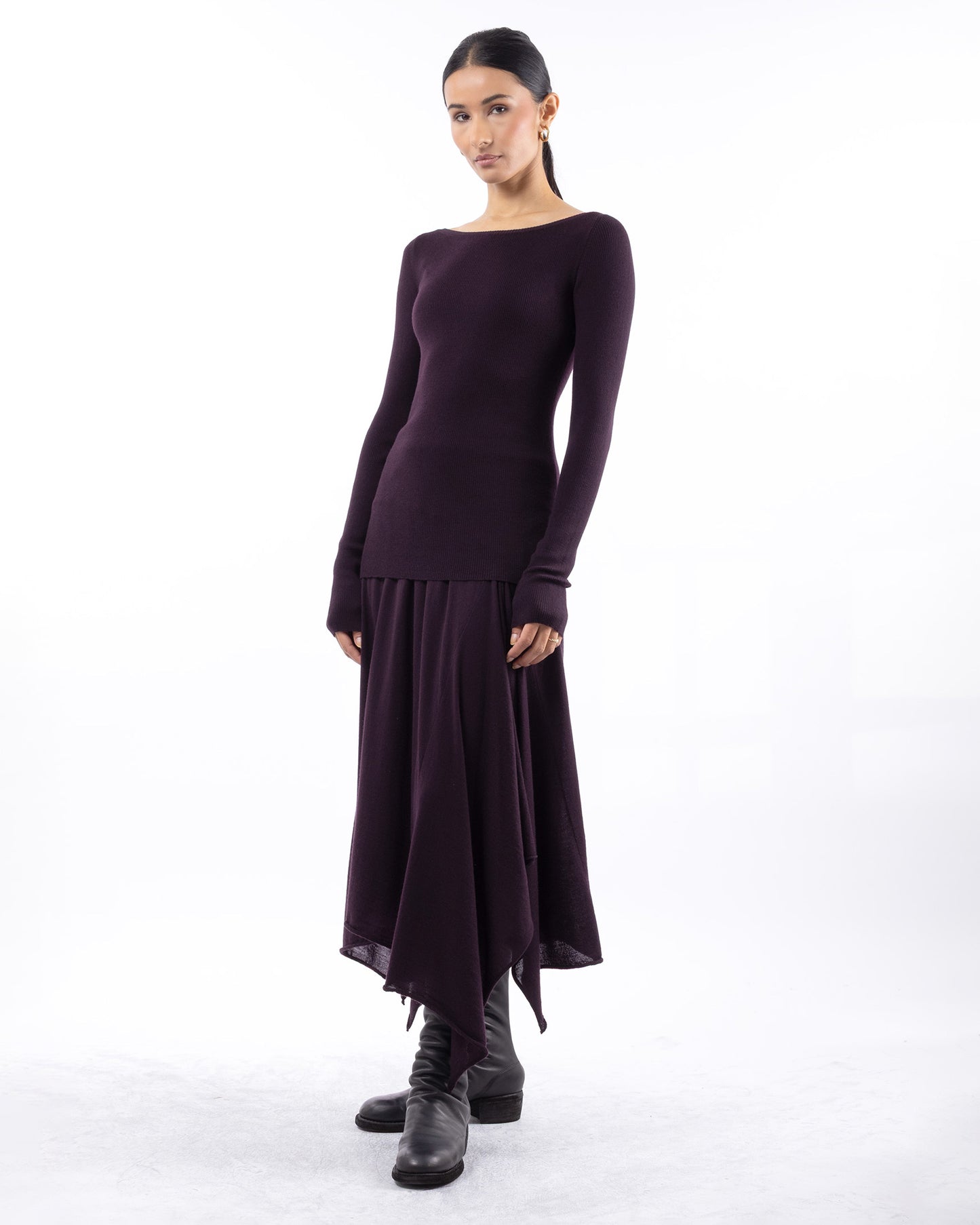 #1025 Handkerchief skirt dark burgundy 120's superfine merino