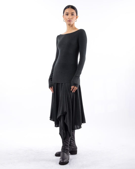 #1025 Handkerchief skirt dark forest 120's superfine merino
