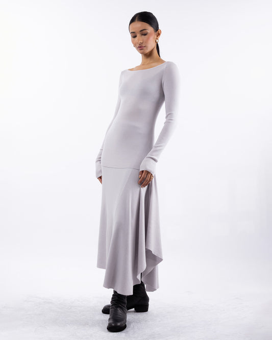 #1060 Skirt with side cascade white mist 120's superfine merino