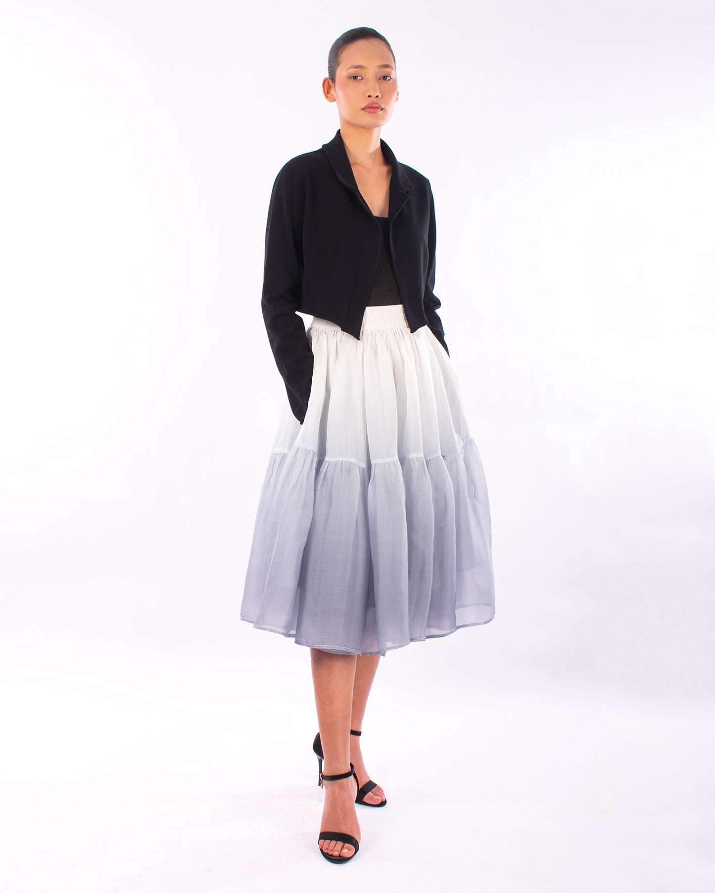 #1129 Cropped notch collar jacket in organic cotton