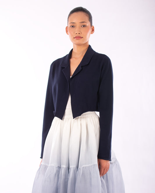#1129 Cropped notch collar jacket in organic cotton