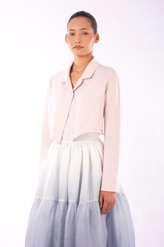 #1129 Cropped Notch Collar Jacket In Organic Cotton- Blush — Lars Andersson, view 2