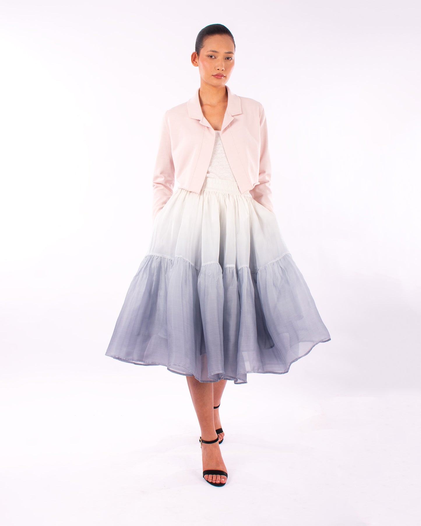 #1129 Cropped notch collar jacket in organic cotton
