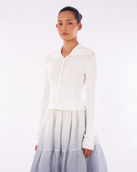 #1147 Fitted cropped cardigan 2x1 rib in organic cotton