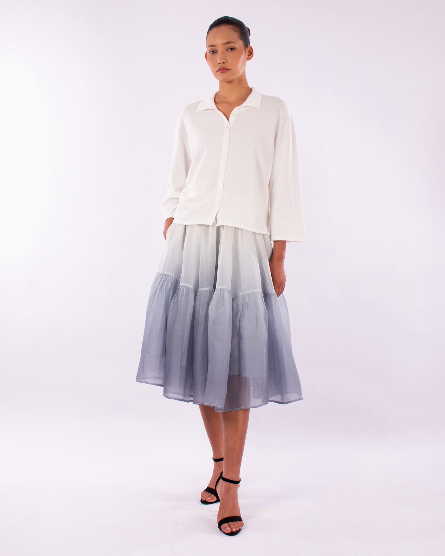 #1219 Boxy shirt collar cardigan in organic cotton