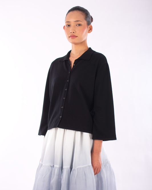 #1219 Boxy shirt collar cardigan in organic cotton