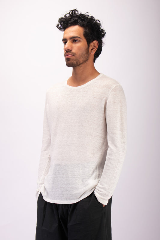 #1304 Long sleeve crewneck top in linen