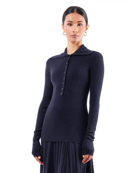 #1003 Long sleeve turtleneck with placket 120's superfine merino