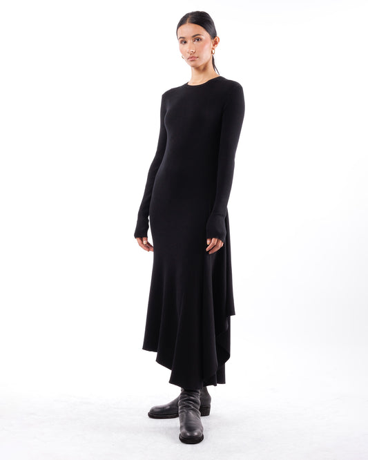 #1020 Dress with side cascade organic cotton