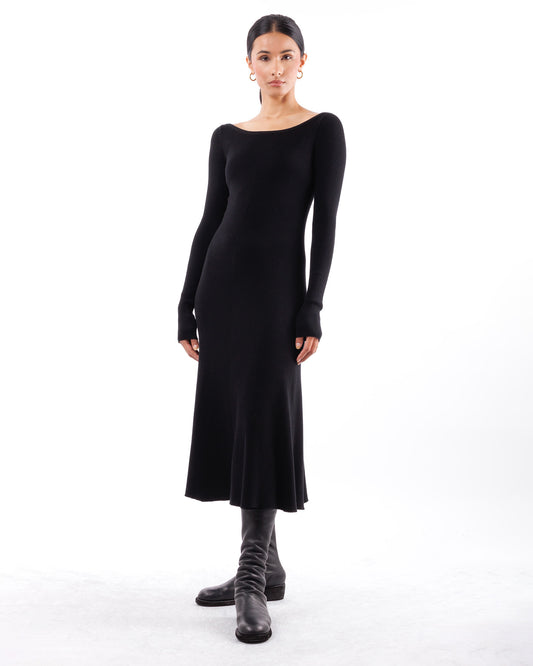 #1029 Bateau neck flared dress organic cotton