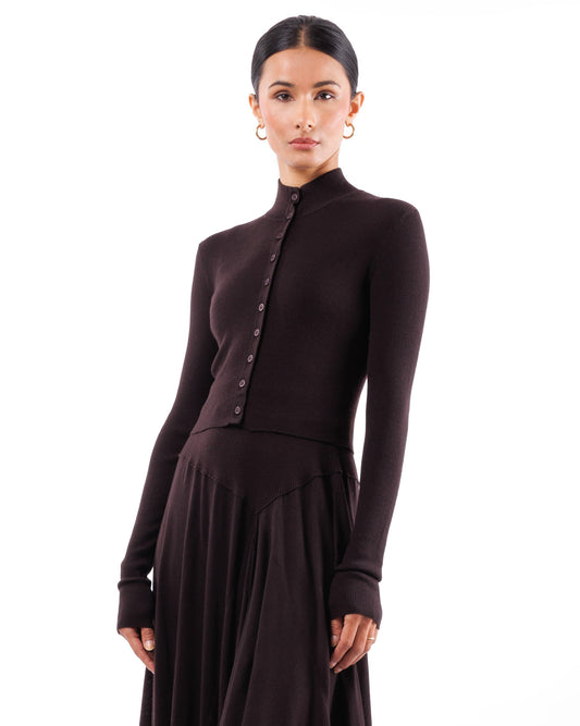 #1033 Cropped fitted mock-turtleneck cardigan 120's superfine merino