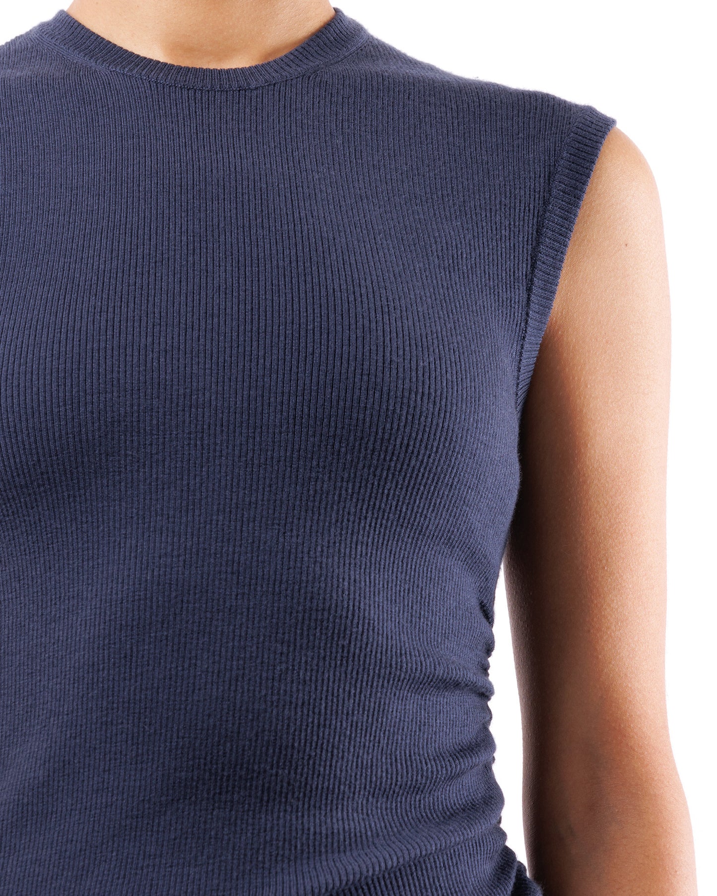 #1057 Muscle tank with gathered side 120's superfine merino