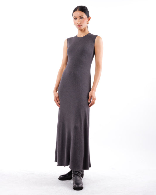 #919 Flared long crewneck dress organic cotton