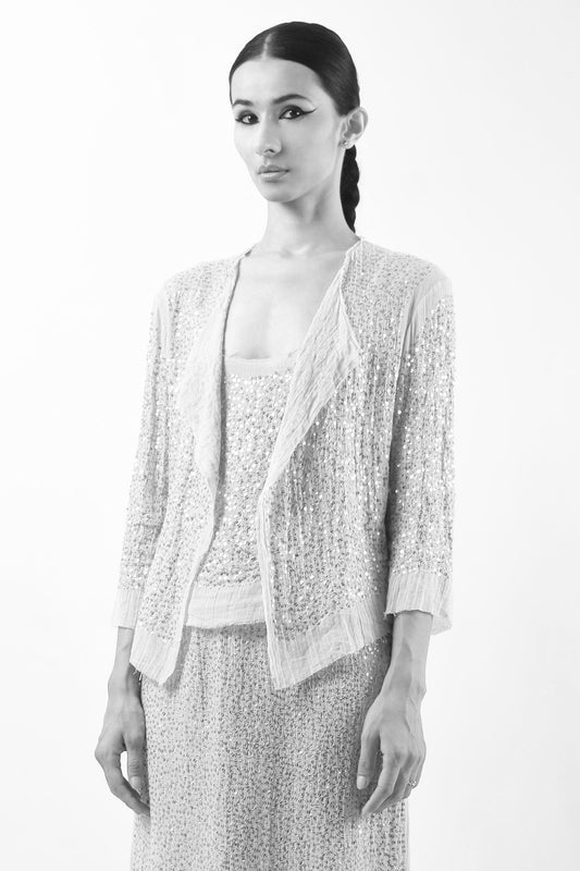 #977 Metal sequin cropped cardigan black/black