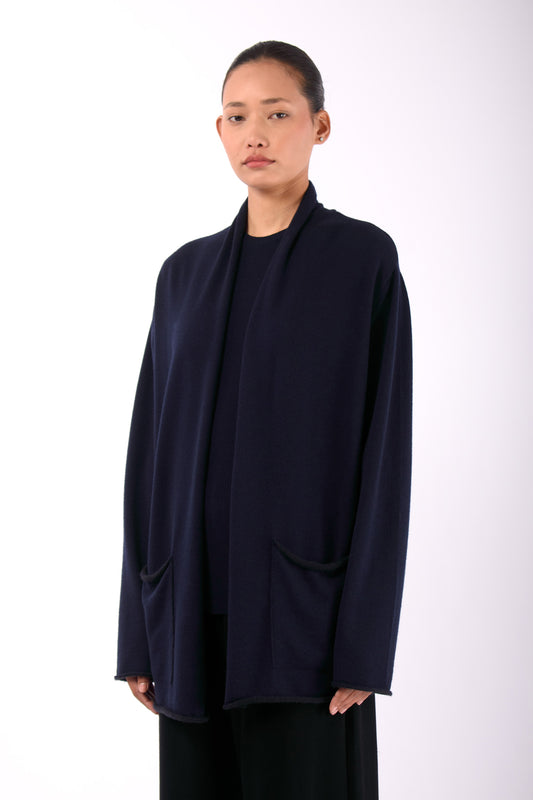 #1409 Shawl Collar Cardigan in Superfine Merino and Cashmere- Dark Blue — Lars Andersson, view 2
