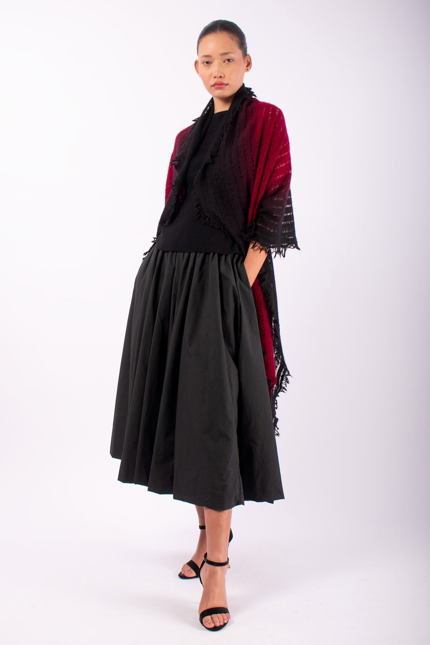 #1437 Felted Shawl in Cashmere- Maroon Ombre — Lars Andersson hand-loomed knitwear
