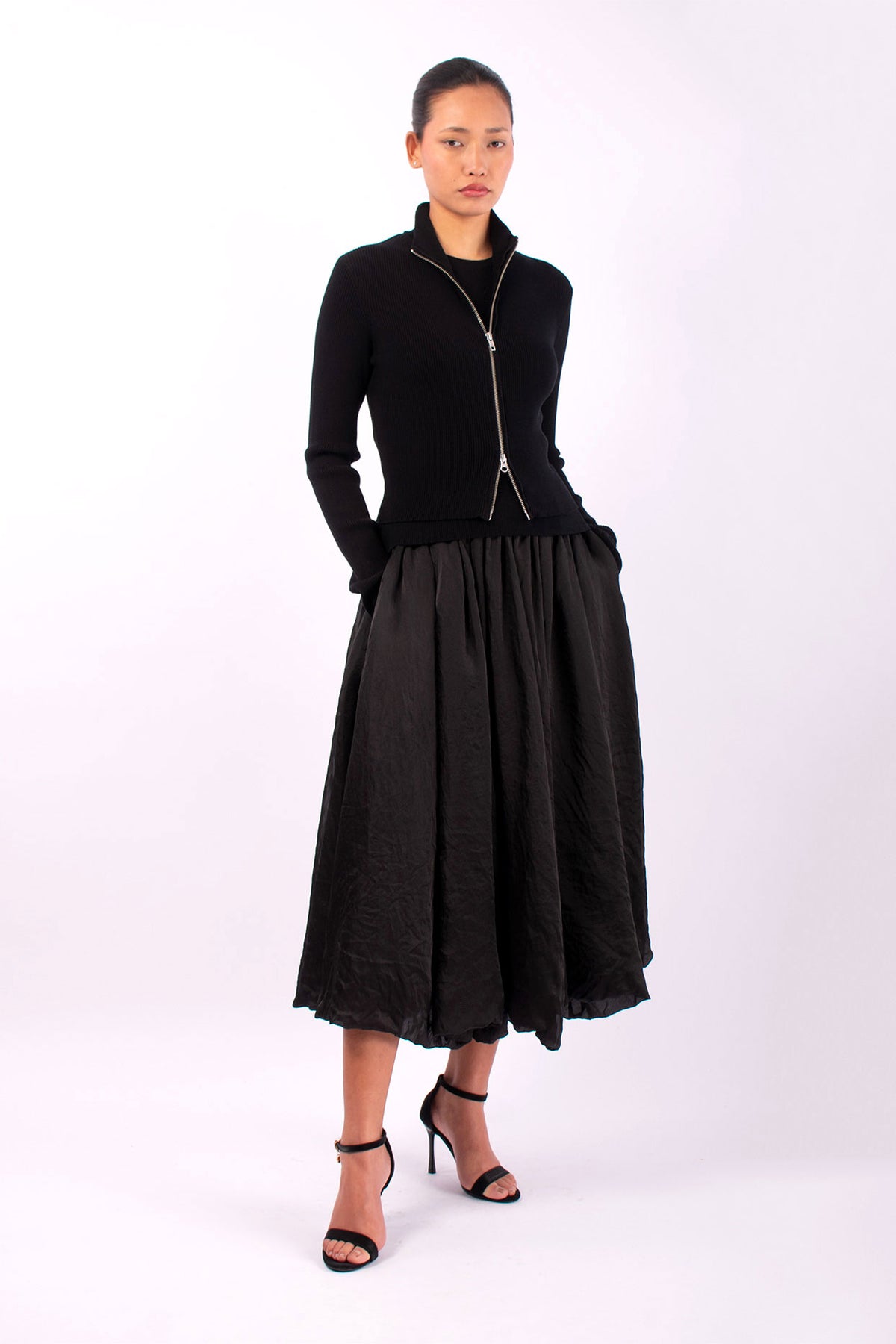 #1454 Zip Cardigan in Organic Cotton- Black — Lars Andersson, view 5