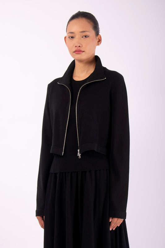 #1465 Cropped Zip Jacket in Organic Cotton- Black — Lars Andersson, view 2