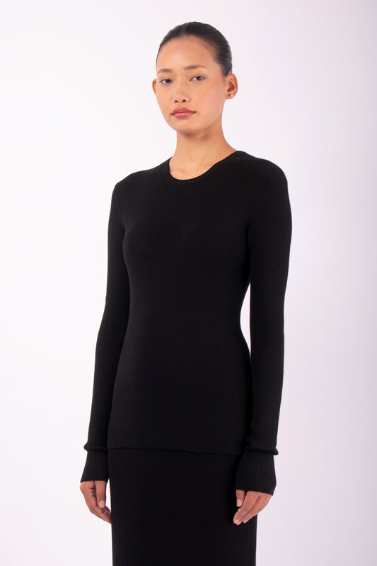 #1470 long Sleeve Crewneck in Organic Cotton- Black — Lars Andersson, view 2