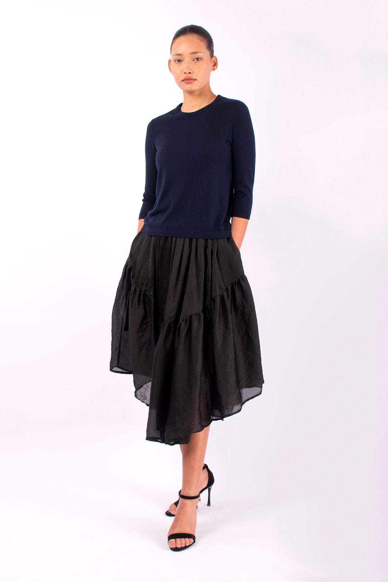 #1481 3/4 Sleeve Crewneck Top in Superfine Merino- Dark blue — Lars Andersson, view 5