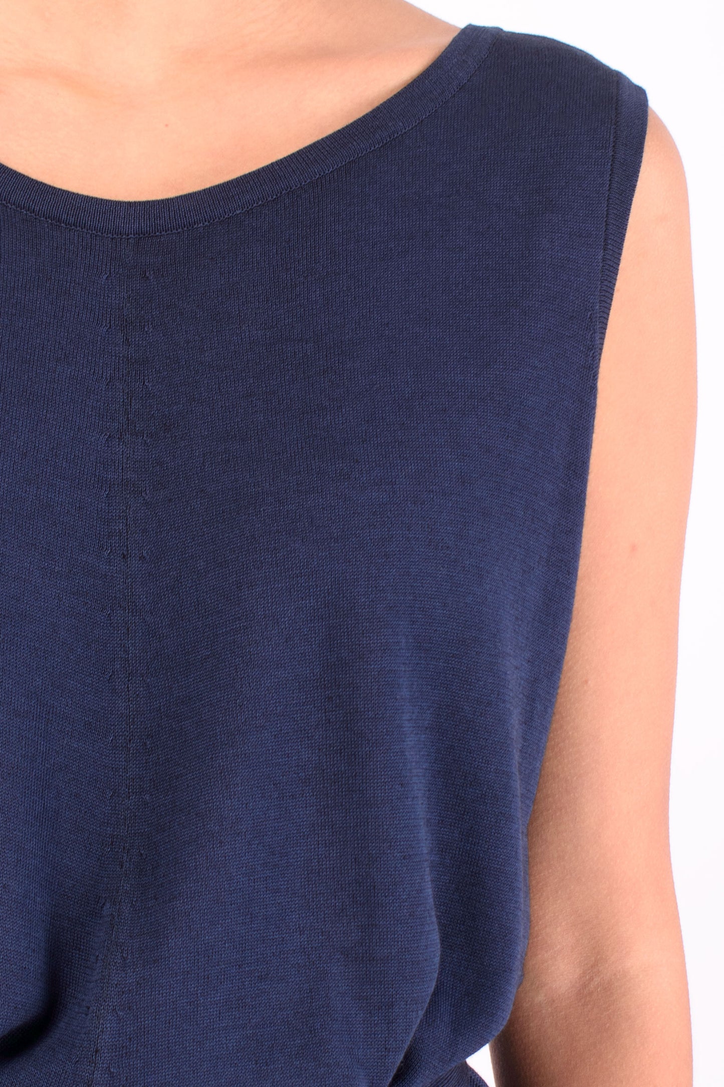 #1489 Sleeveless Boatneck Dress in Silk and Organic Cotton- Dark Blue — Lars Andersson, view 4