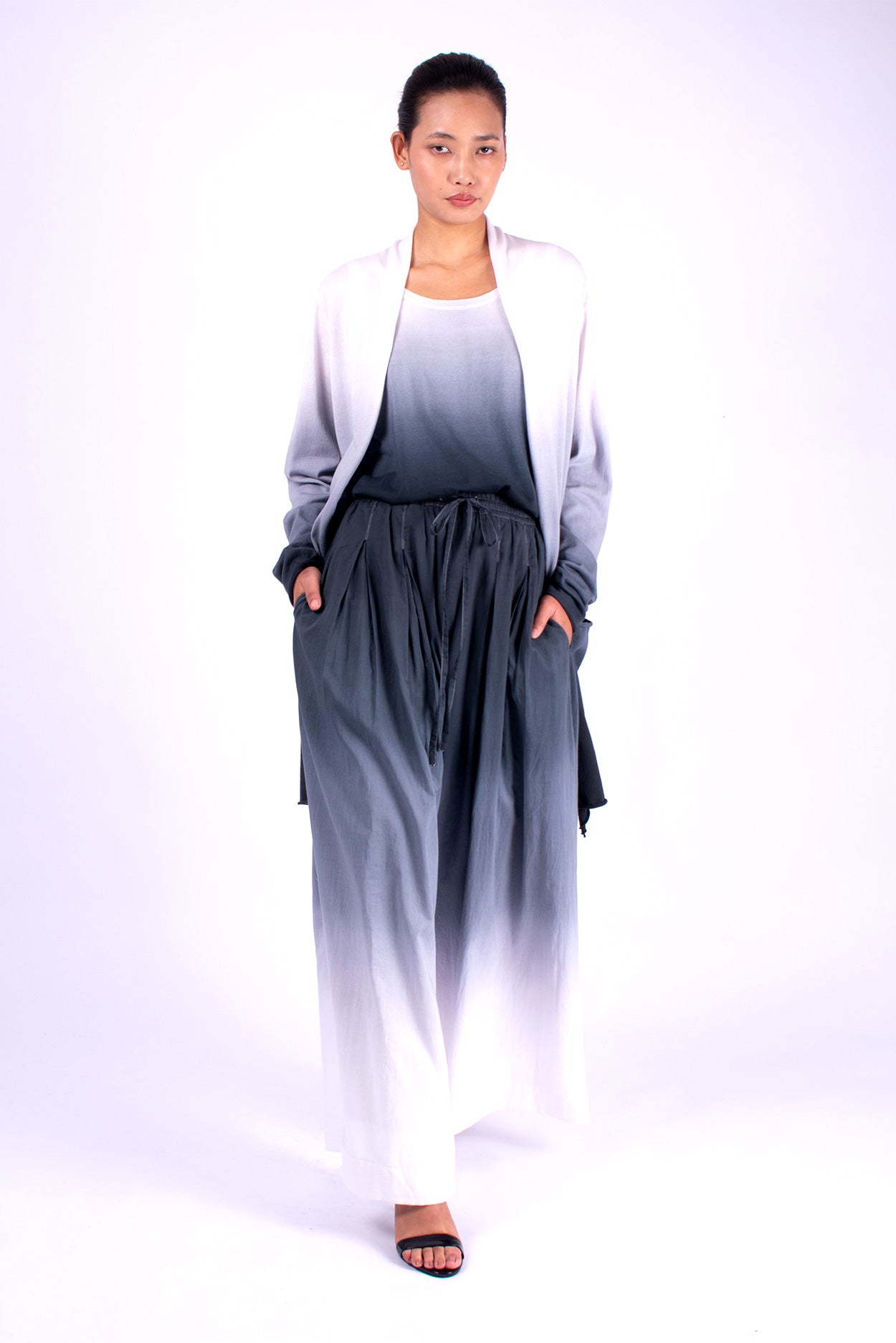 #1355 Shawl Collar Cardigan In Organic Cotton- Charcoal Ombre — Lars Andersson, view 5