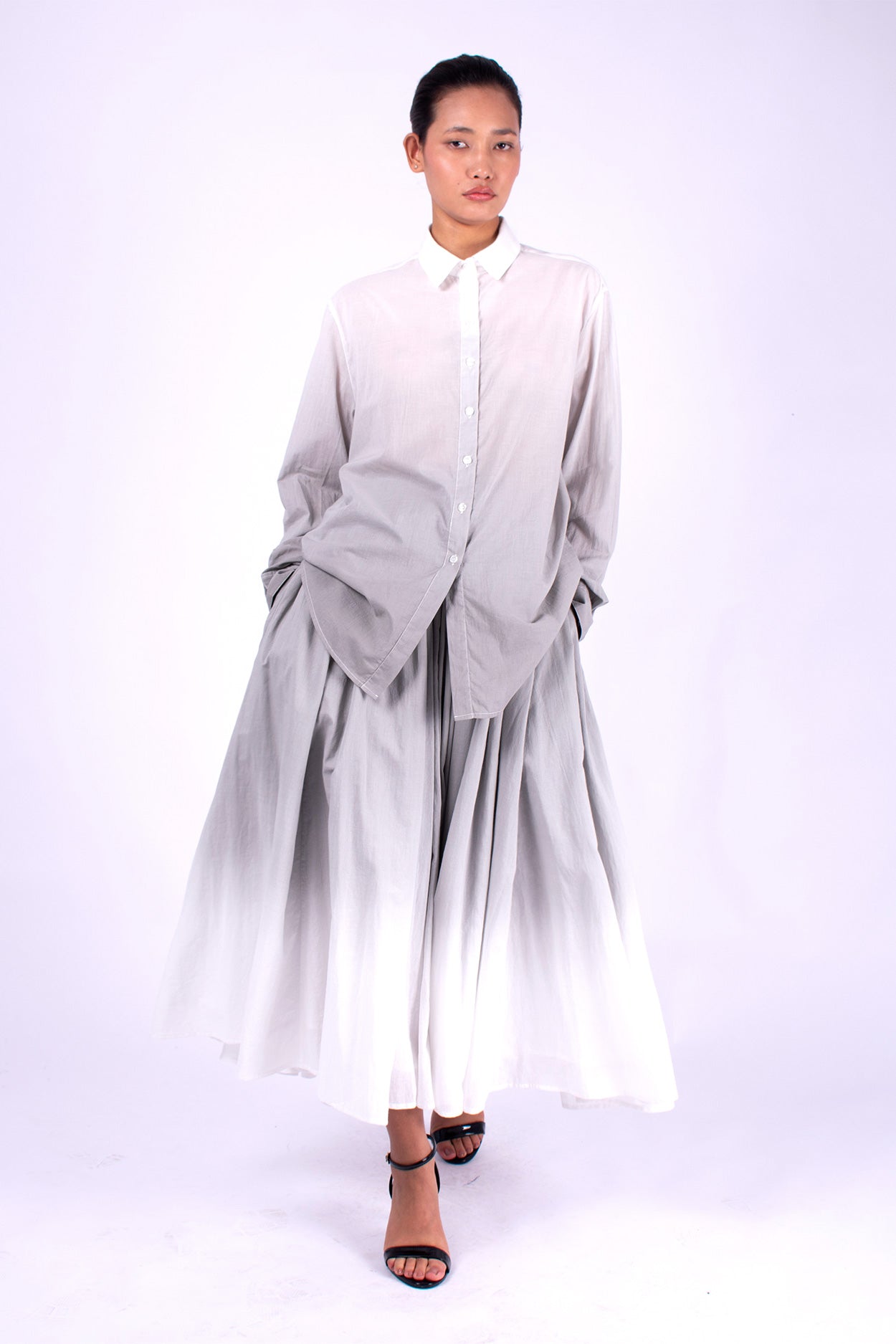 #1170 Oversized Button Down Shirt In Cotton Voile- Cement Ombre — Lars Andersson, view 5