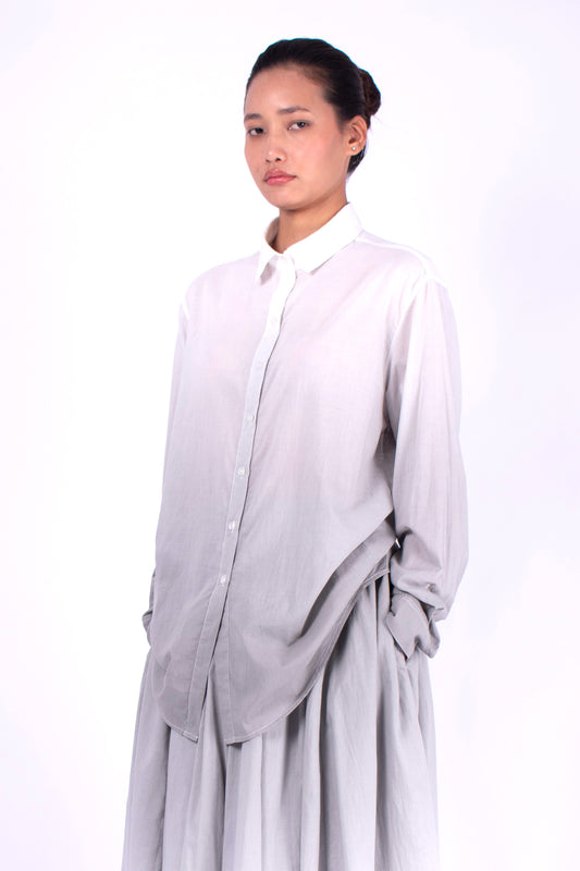 #1170 Oversized Button Down Shirt In Cotton Voile- Cement Ombre — Lars Andersson, view 2