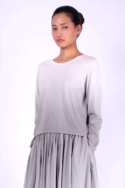 #1212 Cropped Long Sleeve Boatneck Top In Organic Cotton- Cement Ombre — Lars Andersson, view 2