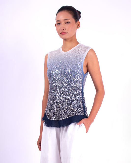 #1282 Sleeveless top in cotton mesh and metal sequins