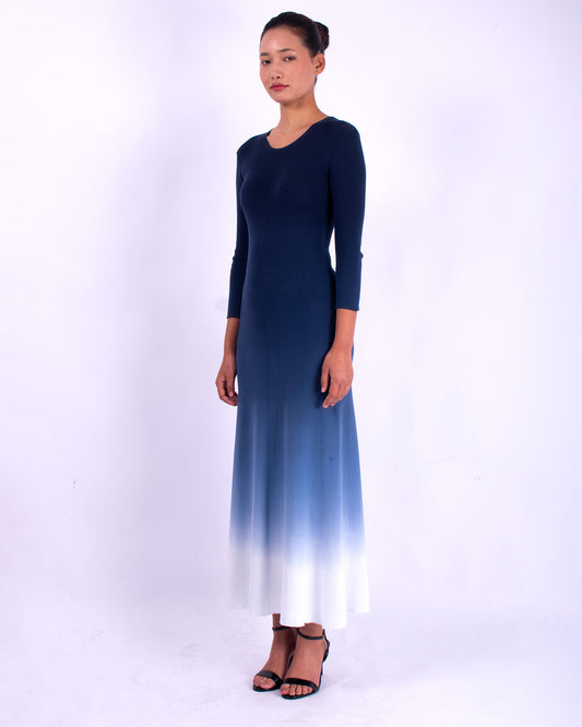 #1359 3/4 sleeve crewneck dress 1x1 rib in organic cotton
