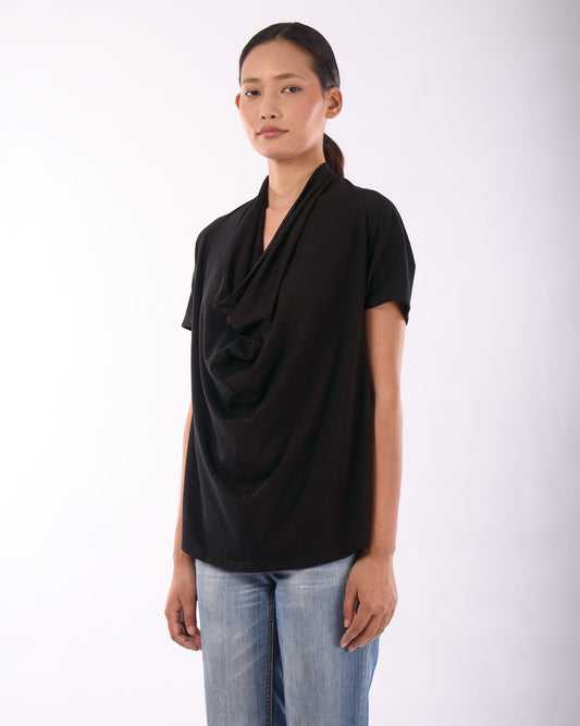 #CS003 Draped neck top in organic cotton jersey