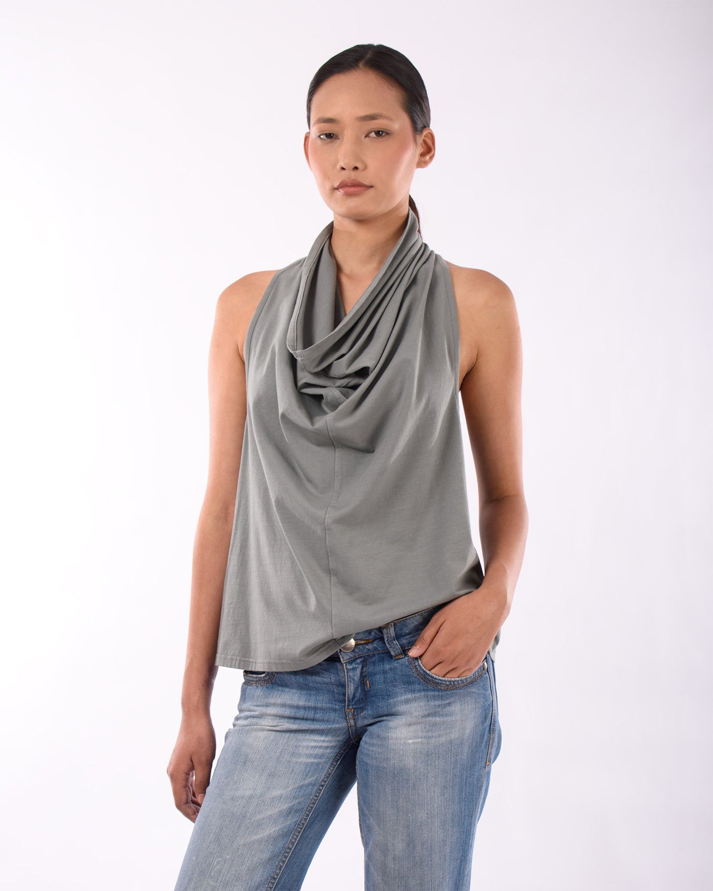 #CS005 Racerback draped neck top in organic cotton jersey