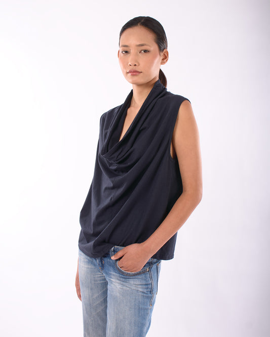 #CS006 Draped neck muscle tank in organic cotton jersey