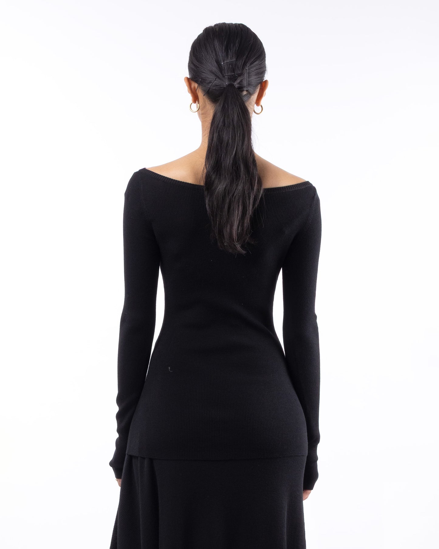 #1001 Long Sleeve Bateau Top Black 120's Superfine Merino — Lars Andersson, view 3