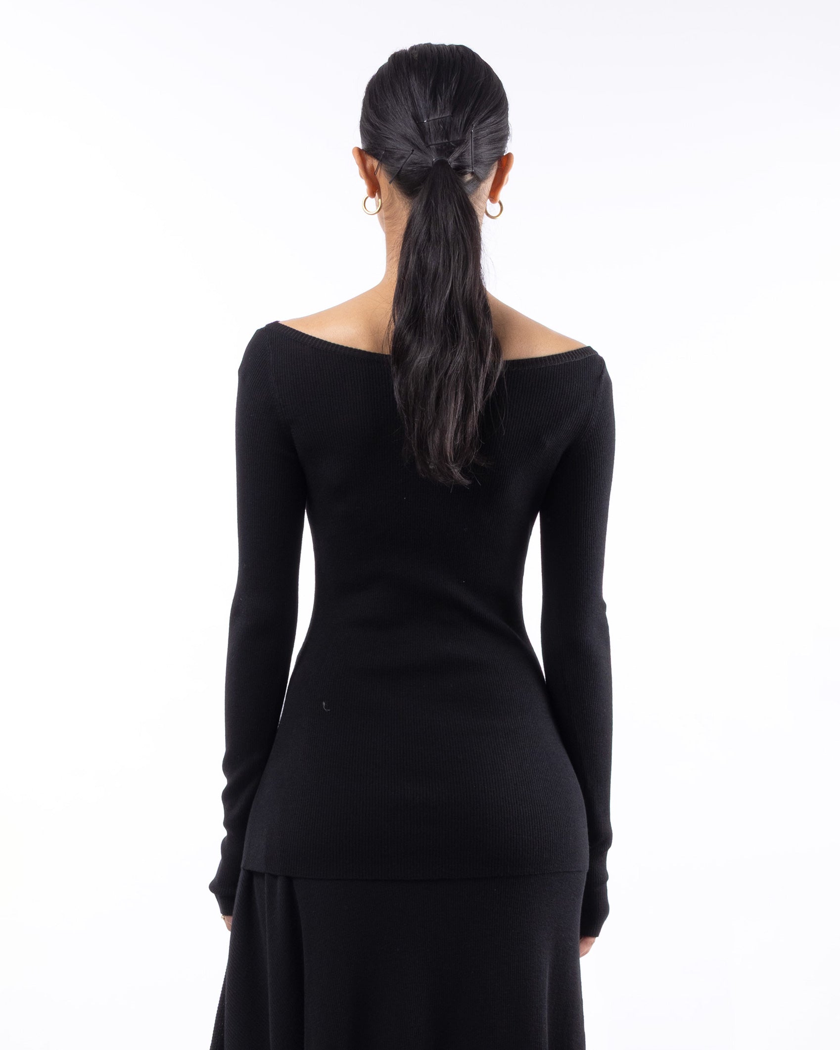 #1001 Long Sleeve Bateau Top Black 120's Superfine Merino — Lars Andersson, view 3