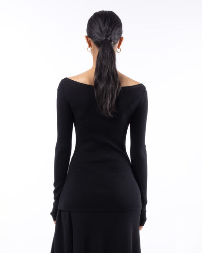 #1001 Long Sleeve Bateau Top Black 120's Superfine Merino — Lars Andersson, view 3