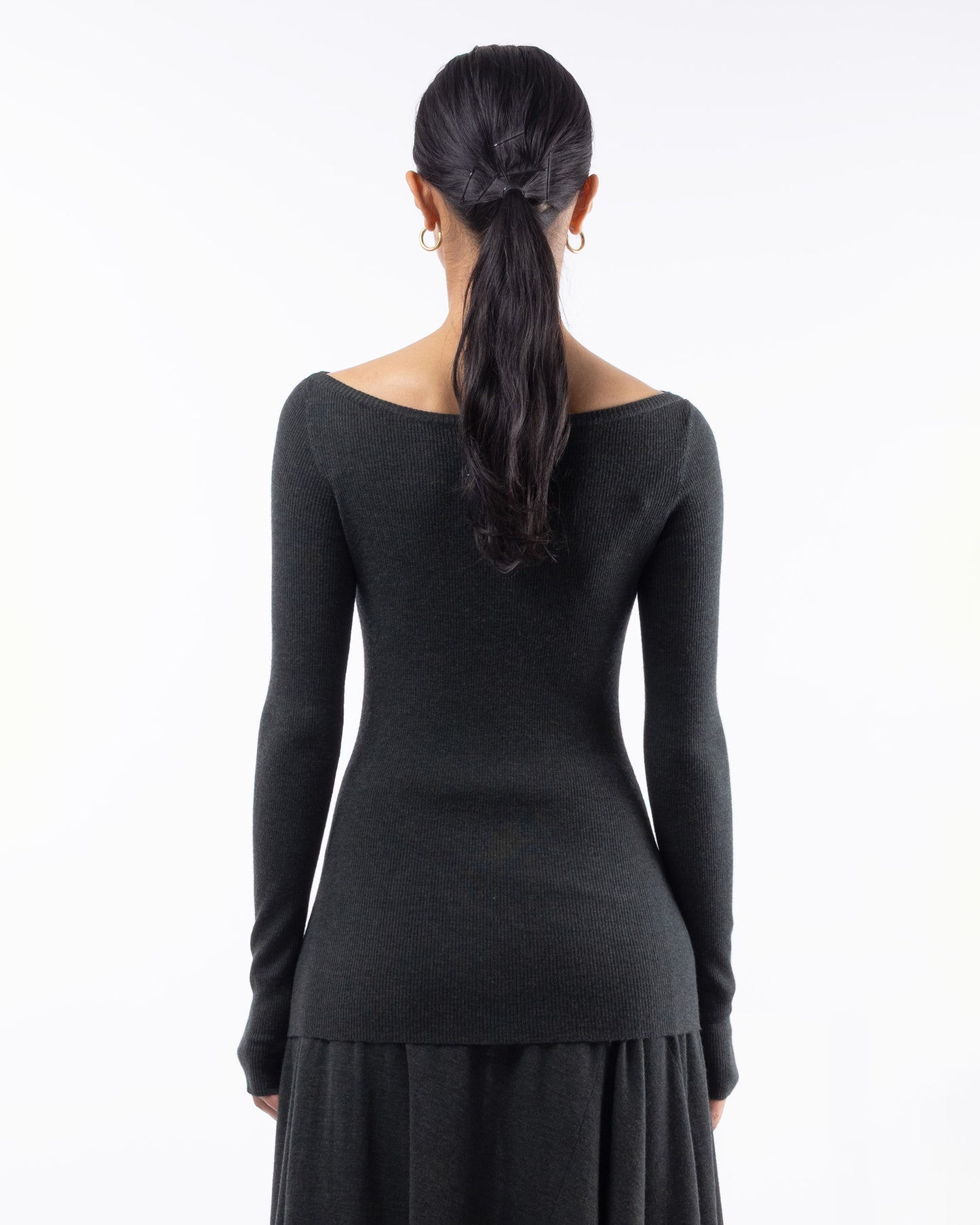 #1001 Long sleeve bateau top dark forest 120's superfine merino