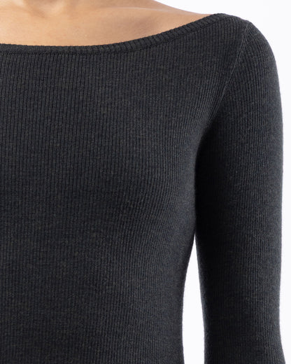 #1001 Long sleeve bateau top dark forest 120's superfine merino