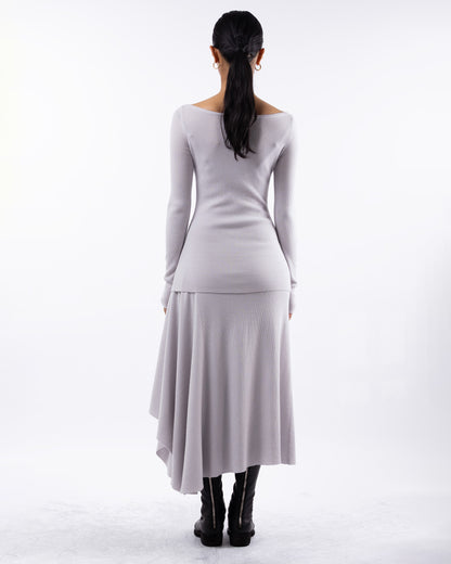 #1001 Long sleeve bateau top white mist 120's superfine merino