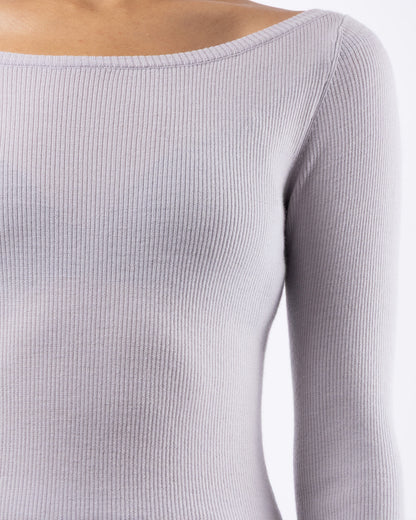 #1001 Long sleeve bateau top white mist 120's superfine merino