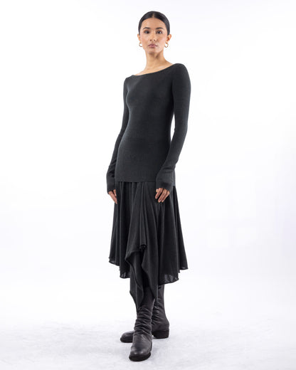 #1025 Handkerchief skirt dark forest 120's superfine merino