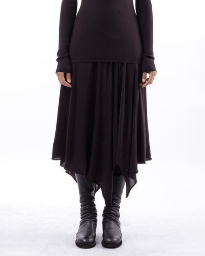 #1025 Handkerchief skirt espresso 120's superfine merino