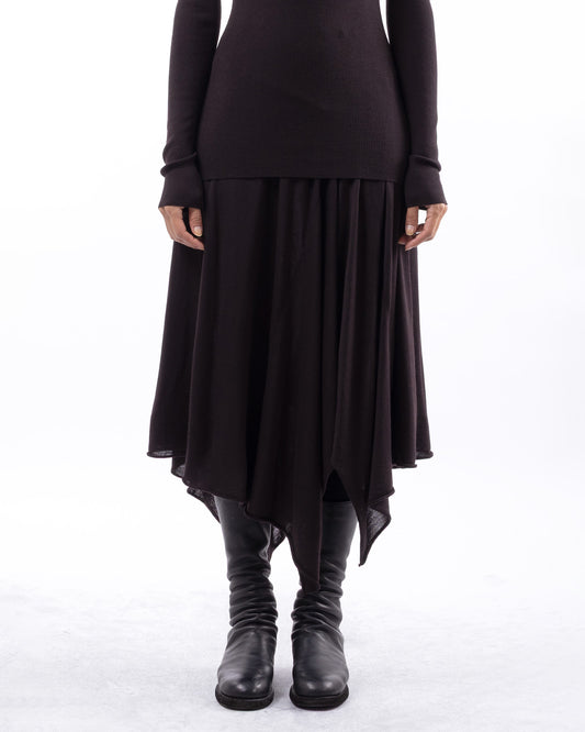#1025 Handkerchief skirt espresso 120's superfine merino