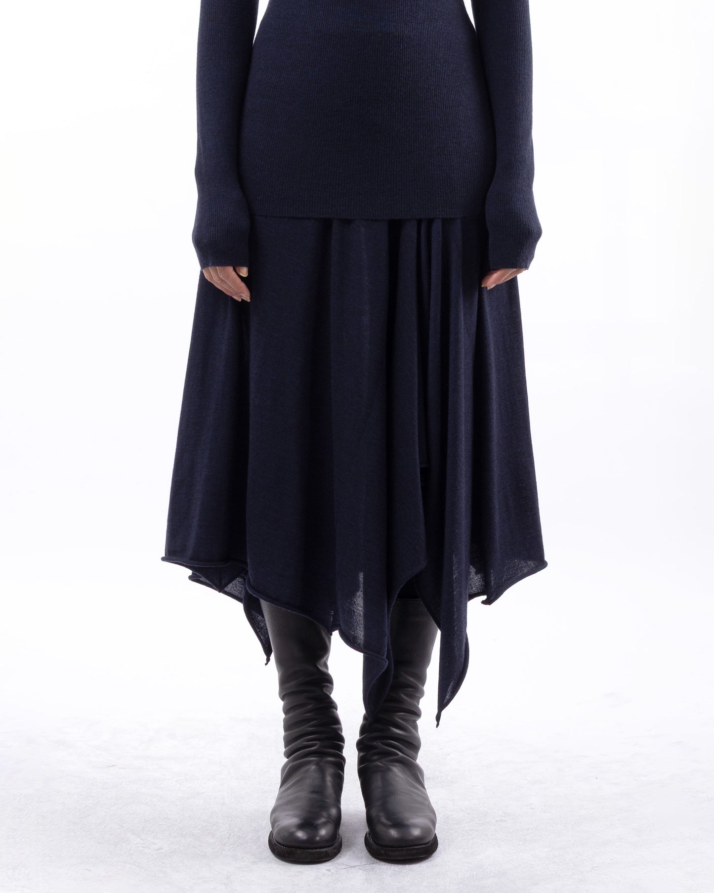 #1025 handkerchief skirt dark blue 120's superfine merino