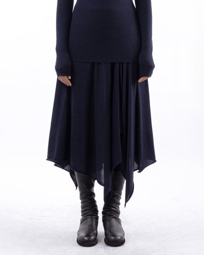#1025 handkerchief skirt dark blue 120's superfine merino