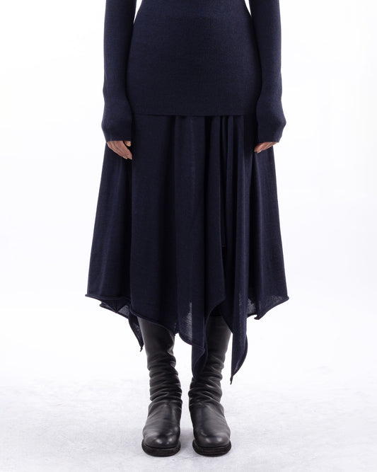 #1025 handkerchief skirt dark blue 120's superfine merino