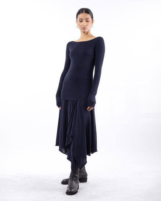 #1025 handkerchief skirt dark blue 120's superfine merino